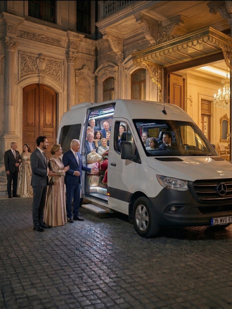 Nişan organizasyonu servis taşımacılığı için geniş ve klimalı VIP araç iç tasarımı.